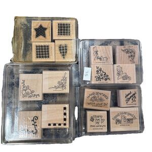 Lot Of 4 Sets Of Stampin Up Mounted Rubber Wood Stamps, Vintage 1996-97 EUC “16”